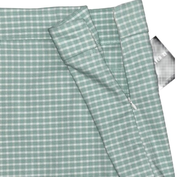 NWT Forever 21 Mini Skirt  Auqu/white Checkered Mini Pencil Above Knee Stretch M - Picture 7 of 10
